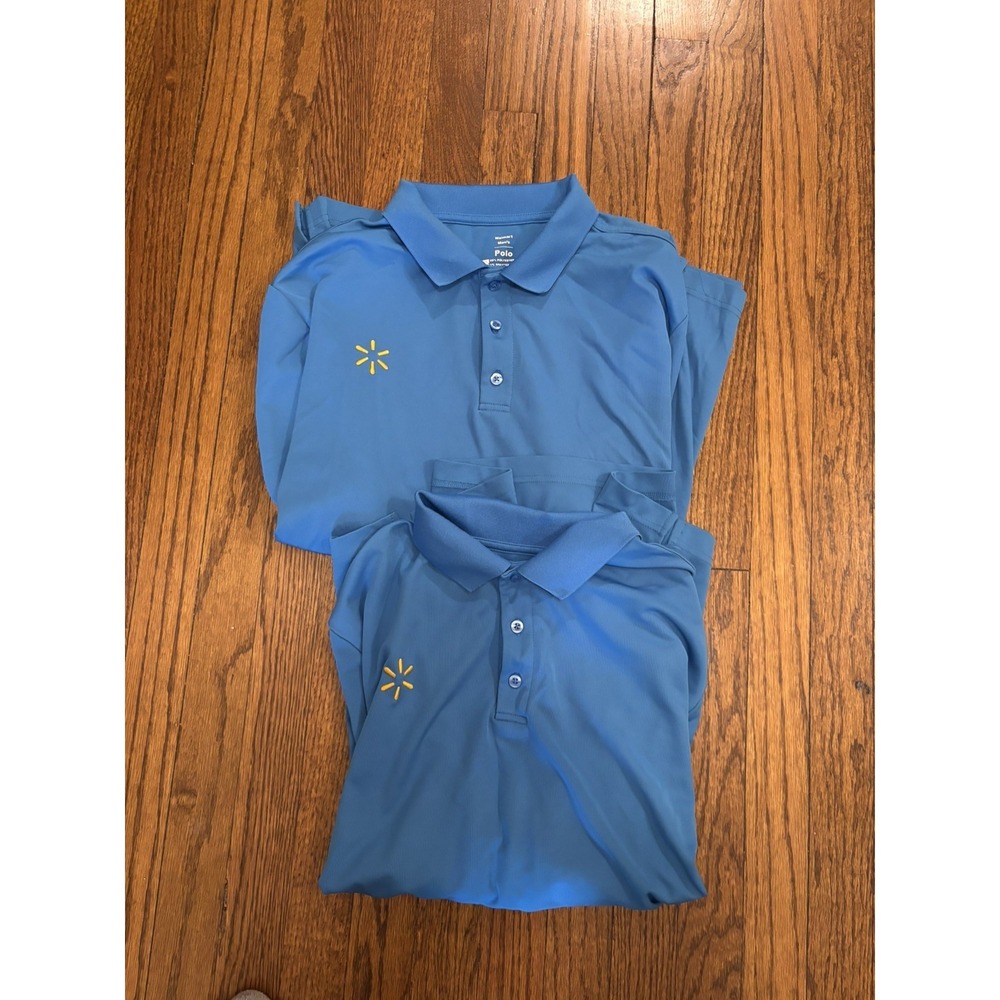 Walmart Mens Employee Store Associate Blue Polo Shirt Size Large Set Of 2